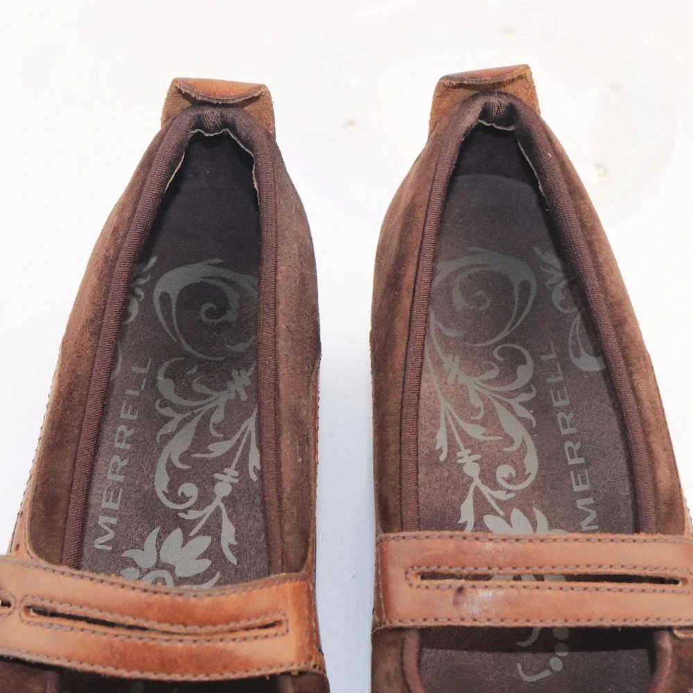 Merrell Womens Plaza Bandeau Mary Jane Shoe Size 8 Brown Suede Low Wedge Comfort